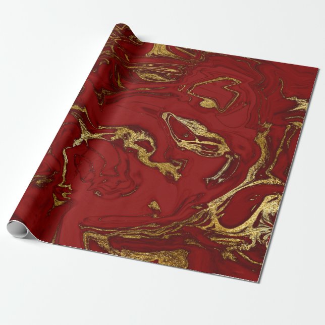 Elegant modern stylish gold & red marble look wrapping paper (Unrolled)