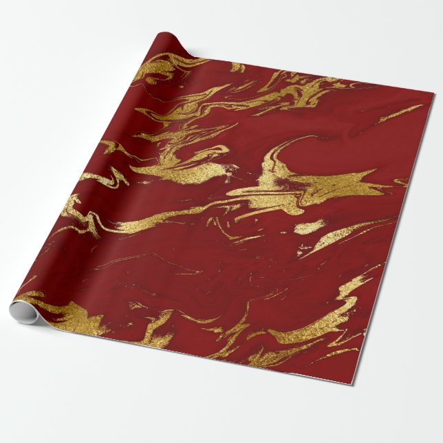 Elegant modern stylish gold & red marble look wrapping paper (Unrolled)