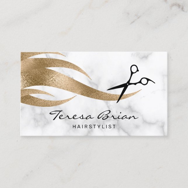 Elegant modern stylish gold scissors hairstylist business card (Front)