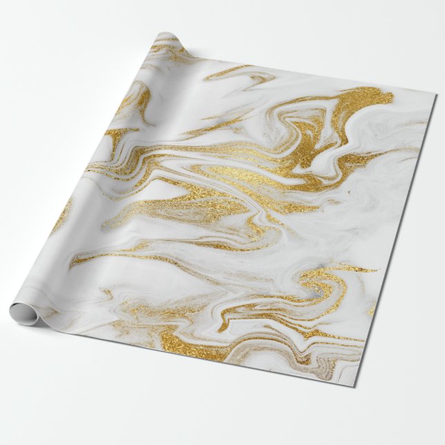 Elegant modern stylish gold & white marble look wrapping paper (Unrolled)