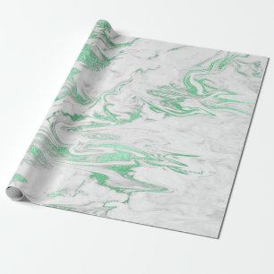 Elegant modern stylish green & white marble look wrapping paper