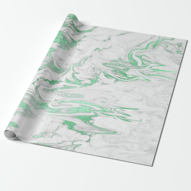 Elegant modern stylish green & white marble look wrapping paper (Unrolled)