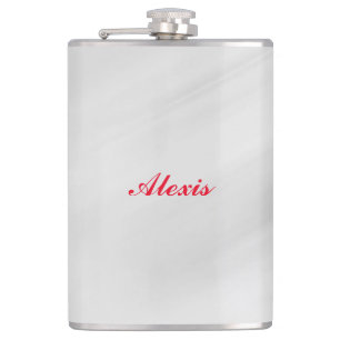 Elegant Modern Stylish Grey Red Name Hip Flask