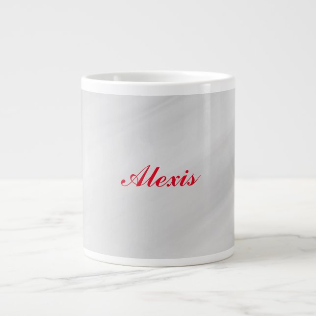 Elegant Modern Stylish Grey Red Name Large Coffee Mug (Front)