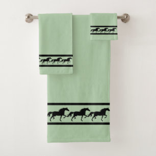 Elegant, Modern & Stylish Horses on Laurel Green Bath Towel Set