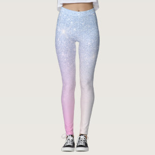 Elegant modern stylish ombre blue glitter rainbow leggings