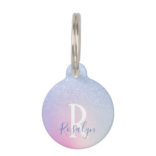 Elegant modern stylish ombre blue glitter rainbow pet tag