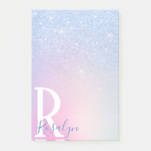 Elegant modern stylish ombre blue glitter rainbow post-it notes