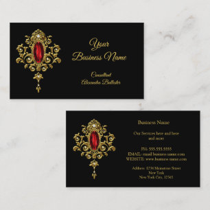 Elegant Modern Stylish Red Jewel Gold Black Business Card