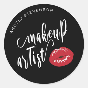 Elegant modern stylish red lips makeup artist classic round sticker
