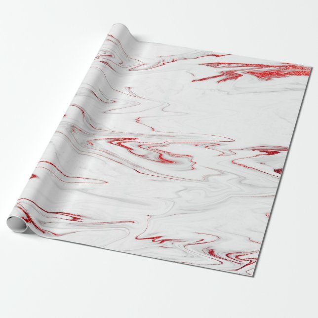 Elegant modern stylish red & white marble look wrapping paper (Unrolled)