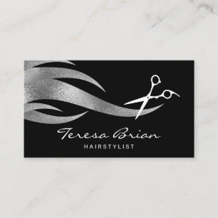 Elegant modern stylish silver scissors hairstylist business card