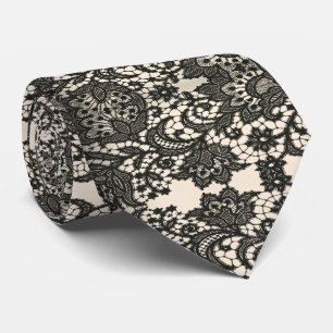 Elegant Modern Stylish Vintage Beige Black Lace Tie