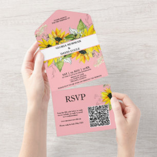 Elegant Modern Sunflower All in One Wedding Invite