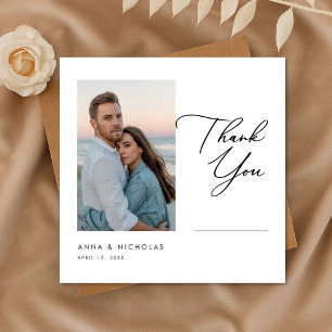 Elegant Modern Sunset Beach Wedding Photo Thank You Card