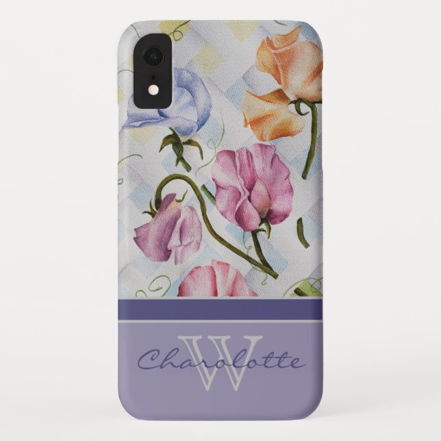 Elegant Modern Sweet Peas Monogram Name Case-Mate iPhone Case (Back)