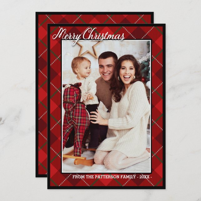 Elegant Modern Tartan | Merry Christmas Photo Card (Front/Back)