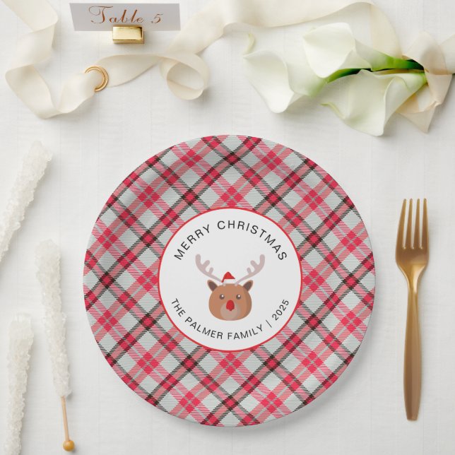 Elegant Modern Tartan Plaid Christmas Family Paper Plate (Wedding)