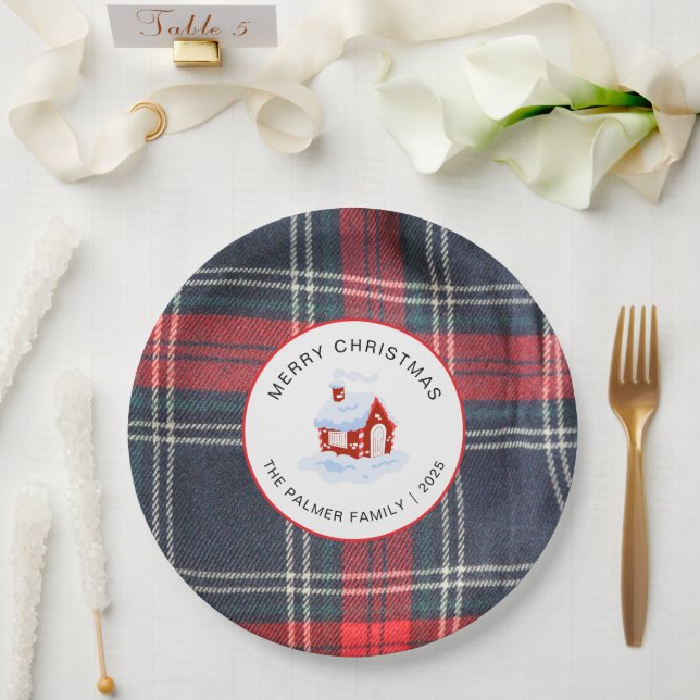Elegant Modern Tartan Plaid Christmas Family Paper Plate (Wedding)