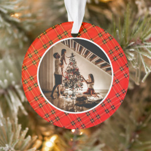 Elegant Modern Tartan Plaid Christmas Family Photo Ornament
