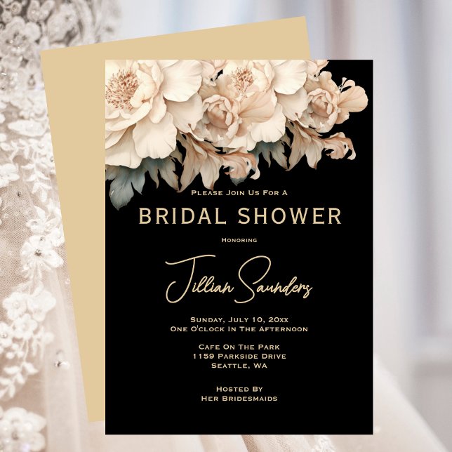 Elegant Modern Taupe Black Bridal Shower Invitation (Elegant Modern Taupe Black Bridal Shower Invitation)