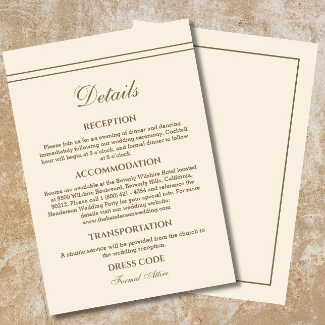 Elegant Modern Taupe Cream Wedding Details  Enclosure Card (Creator Uploaded)