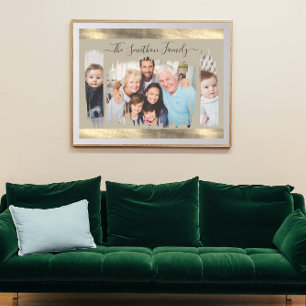  Elegant Modern Taupe & Gold Add Your Photo Family Poster