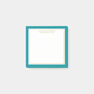 Elegant & Modern Teal/White/Gold Personalised Post-it Notes