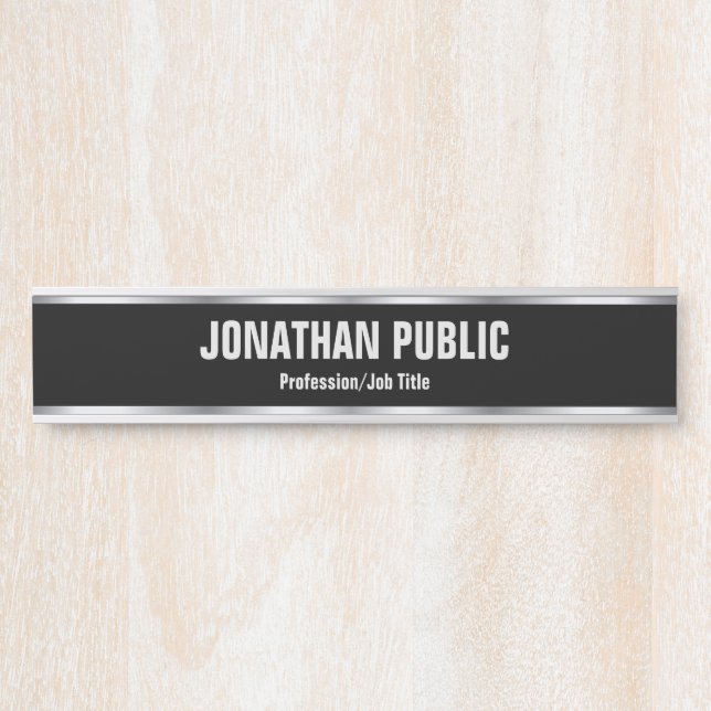 Elegant Modern Template Black And Silver Custom Door Sign (Front)