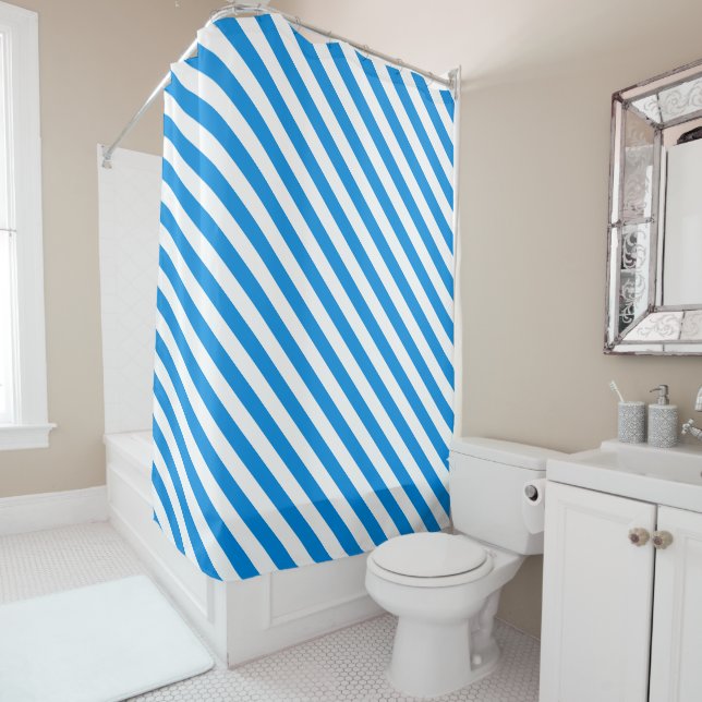 Elegant Modern Template Blue White Stripes Custom Shower Curtain (In Situ)