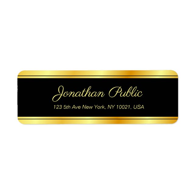 Elegant Modern Template Handwritten Script Gold Return Address Label (Front)