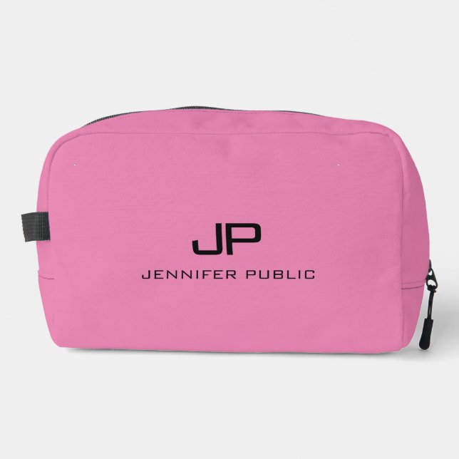 Elegant Modern Template Monogram Pink Solid Colour Dopp Kit (Front)