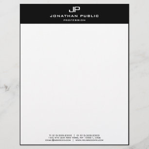 Elegant Modern Template Monogrammed Black White Custom Letterhead