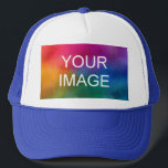 Elegant Modern Template White And Royal Blue Trucker Hat<br><div class="desc">White And Royal Blue Elegant Modern Template Create Your Own Upload Image Logo Photo Trucker Hat.</div>