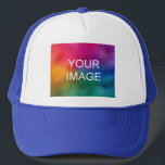 Elegant Modern Template White And Royal Blue Trucker Hat<br><div class="desc">White And Royal Blue Elegant Modern Template Create Your Own Upload Image Logo Photo Trucker Hat.</div>