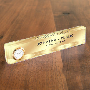 Elegant Modern Template With Clock Glamour Gold Nameplate