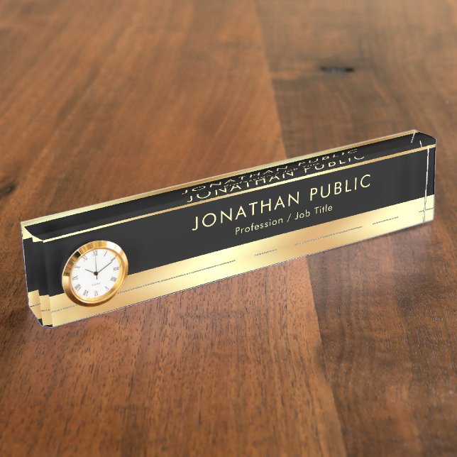 Elegant Modern Template With Clock Glamourous Nameplate (Side)