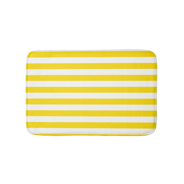 Elegant Modern Template Yellow White Striped Bath Mat (Front)
