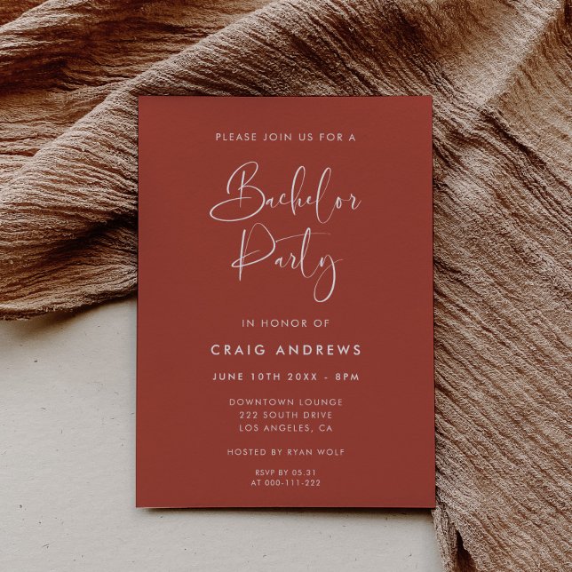 Elegant & Modern Terracotta Bachelor Party Invitation (Creator Uploaded)