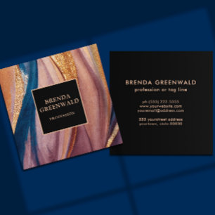 Elegant Modern terracotta blue glitter gold  Square Business Card