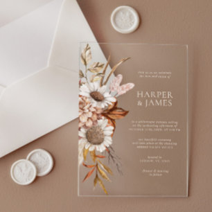 Elegant Modern Terracotta Floral Boho Fall Wedding Acrylic Invitations