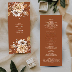 Elegant Modern Terracotta Floral Boho Fall Wedding Program
