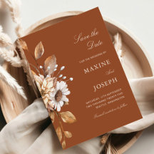 Elegant Modern Terracotta Floral Boho Fall Wedding