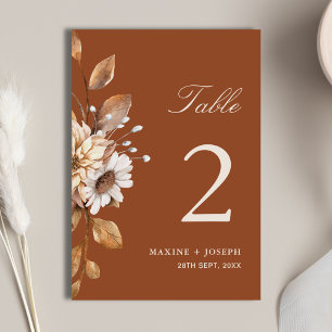 Elegant Modern Terracotta Floral Boho Fall Wedding Table Number