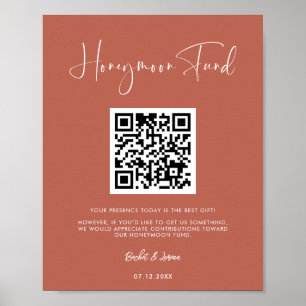Elegant & modern terracotta Honeymoon fund QR code Poster