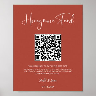 Elegant & Modern Terracotta Honeymoon fund QR code Poster