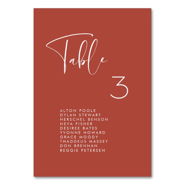 Elegant & modern Terracotta seating chart cards (Front)