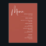 Elegant & modern Terracotta wedding Menu<br><div class="desc">A modern typography and a trendy terracotta,  clay and peach colour palette for your wedding stationery: choose this simple and elegant wedding suite. Fully customisable: you can change the background as well as the text colour as you like.</div>