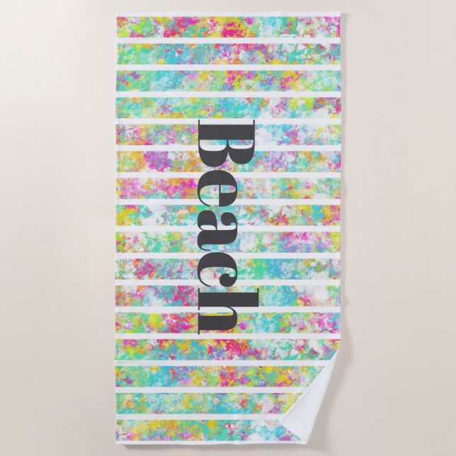 Elegant modern text on artictic watercolor painted beach towel (Front)