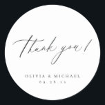Elegant modern thank you script minimalist wedding classic round sticker<br><div class="desc">Modern thank you script minimalist design in charcoal black and white,  simple and elegant. great personalised favour stickers.</div>